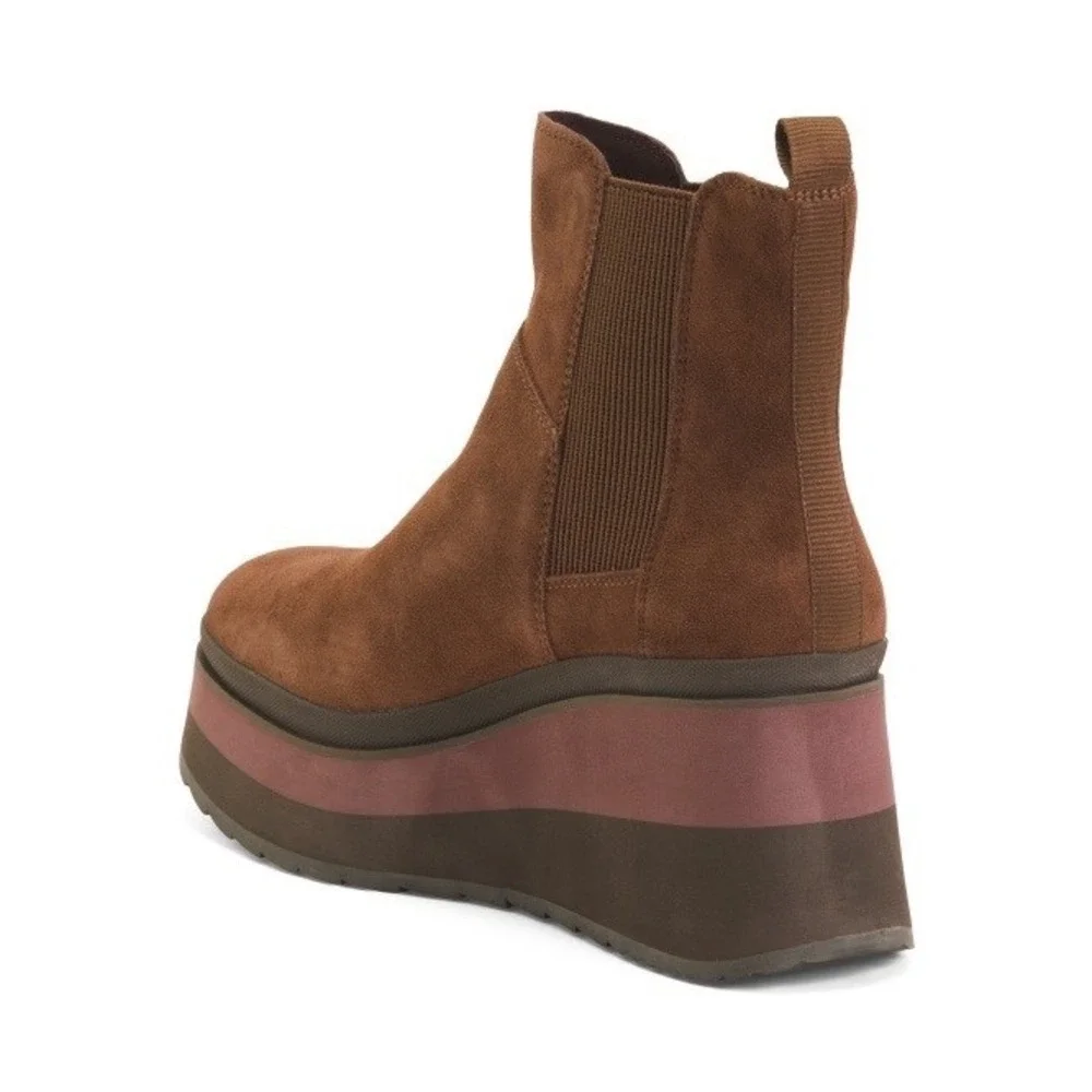 Naked Feet Suede Guild Brown Cacao Booties Wedge Rare Women's‎ Sz 9.5 Rare NIB!